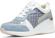 [Cestfini] High Heeld Wedge Sneakers for Women - Ladies Hidden Sneakers Lace Up Shoes, Best Chioce for Casual and Daily Wear