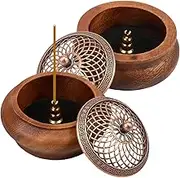 2Pcs Incense Burner Wooden - Incense Holder with Lid Vintage Incense Burner Holder Exquisite Wooden Cone Incense Burner Holder for Home Office Decor Yoga Spa