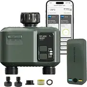 Johgee Irrigation Computer WLAN 2 Outputs with 500M RF 433 Technology, Smart Timer Watering with App, Alexa Voice Control, 6 Watering Plans, Automatic Watering Timer for Garden