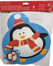 8pc Non Clear Thin Plastic Set: 4 Placemats & 4 Coasters, CHRISTMAS PENGUIN,Link