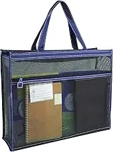 Mesh Art Supply, Clear File Organizer, Large Tote Carrier | 17 x 13 x 4.4 Inches Storage Bag with Zipper Feature and Carry Handle, Trans Art Holder, blue, Se référer au descriptif, Refer to
