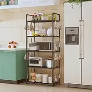 CHONYI 5 Levels of Kitchen Shelves, Storage Shelves Vertical Storage Rack Unit Flat for Laundry, Bathroom, Kitchen Storage Room, Wardrobe Organization (Black)