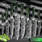 1-8pcs Damascus Kitchen Knife Set 5cr15Mov Steel Chef Knives Set Meat Cleaver