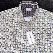 New Cloud Cloth Colorful Geometric Short Sleeve Button Up Shirt Mens XL