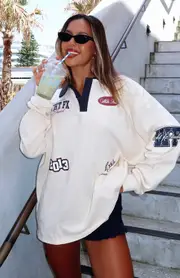 Only Time Will Tell Oversized Long Sleeve Tee Cream
