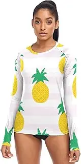 [RPLIFE] Yellow Pineapples Stripe Pastel Long Sleeve Uv Protection Shirts Women, Women Rashguard Long Sleeve XS-XL, Yellow Pineapples Stripe Pastel, Medium