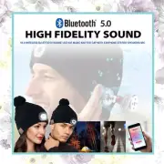 LED MIC BEANIE HAT MUSIC HEADPHONES CAP WIRELESS BLUETOOTH 5.0 BLACK LIGHT PUFF