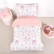 Jundetye Toddler Bedding Set for Girls 4 Pieces Pink Rose, Soft Breathable Toddler Comforter Set, Bow Flower Print, Includes Reversible Comforter, Fitted Sheet and Flat Sheet, Pillowcase