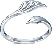 [CPSLOVE] Ladies Girls Swan Rings, 925 Silver Rings, Inlaid Zircon, Tail Ring, Open Rings, Adjustable Size, Wedding Ring, Engagement Ring, Suitable Finger Circumference: 49-57 mm, Sterling silver, Cubic Zirconia