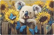 XYMZR Welcome Washable Doormat Koala Sunflower Fence Butterfly Front Door Mat for Outdoor Indoor Entrance Non-Slip Low Profile Floor Mats for Entrance Funny Cute Doormat 20” x 32”