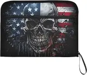 YMXFXP American Flag Skull Expandable Filing Folder, 13-Pocket Funny Cute Design with Sticky Labels, A4 Letter Size Document Organizer for Office, School, Boys, Girls