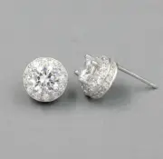 Sterling Silver Studs Earrings Round Clear Cubic Zirconia Men Women 1382 Hip Hop
