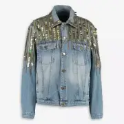 PINKO Bead & Sequin Embellished Denim Jacket - UK 6 / IT 38 - £1645