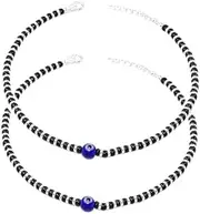 [Tongari] 925 Pure Silver Anklet With Black Crystal & Silver Beads For Women Design-11, Free, Sterling Silver, no gemstone