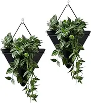 Large Ceramic Wall Planter Set of 2, Indoor Hanging Planter Wall Decor Geometric Succulent Planters Air Plant Pots Container for Cactus Home Office Decor Gift Idea