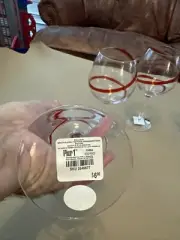 Set Of 4 Pier 1 "Swirline Red" 8.5 x 2 7/8 Inch Balloon Wine Glass Original Tags