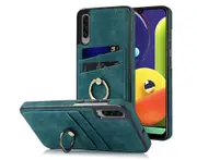 Full Protection Cover for Samsung Galaxy A50/A50S, 2 Cards PU Leather Case with Ring Holder - Blue