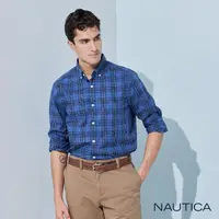 在飛比找momo購物網優惠-【NAUTICA】男裝 低調質感格紋長袖襯衫(深藍)
