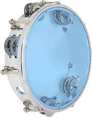 YDuupxe MBAT 8in Tambourine Adjustable Tone Hand Drum Hand Held Percussion Educational Musical Instrument Cymbal Bells Double Row Jingle Bells with Drum Key (Blue)