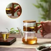Magnetic Glass Teapot with Wood Handle Strainer One-Click Separation Infus D1P2