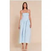 Light Blue Ruched Bust Corset Strappy Midaxi Dress, Light Blue