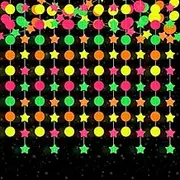 52ft Neon Star Circle Dot Garland 4Pcs Circle Dots Stars Glow Party Paper Streamers Hanging Decorations for Black Light Glow Party Birthday Decor