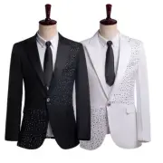 Stage Singer Sequined Suit Man Host Dress Formal 2pcs Business Coat+pant Wedding