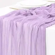 Cheesecloth Table Runner 13ft Boho Gauze Cheese Cloth Table Runner for Party Long Rustic Sheer Table Runners for Baby Bridal Shower Holiday Wedding Decro Birthday Party Table Decor (Purple, 13ft)