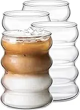 Luminthra Vintage Ribbed Drinking Glasses, 14 oz - Set of 4 Ripple Highball Glasses for Soda, Tea, and Cocktails (Set of 4)