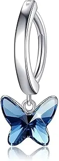 [POPLYKE] SHEAISRS Dangle Clicker Belly Button Rings for Women Sterling Silver Belly Piercing Jewellery Simple Reverse Curved Navel Barbell Body Piercing Jewellery