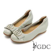 在飛比找momo購物網優惠-【GDC】甜美真皮優雅風圓頭素色楔型包鞋-綠色(324719
