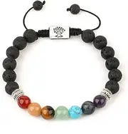 [IBOWZ] Crystal Bracelet Bead Bracelets Chakra Bracelet, 7 Chakra Natural Lava Stone Beads Adjustable Tree Oflife Bangle Pray Energy Yoga Unlimited Charm Jewelry Semi-Precious Bracelet for Gift
