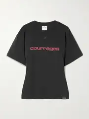 [COURREGES] COURREGES - Embroidered Printed Cotton-jersey T-shirt - Black - x small x small Black