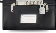 Yelsky Locking Cash Pouch - PU Belt Waterproof Bank Pouch, 11 x 6" With Clear Window, Black Money Pouch for Coins, Bills, Keys - Commercial Banks or Personal Use