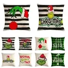 Cartoon Christmas Green Hair Strange Grinch Throw Pillows Cushion Cover Case