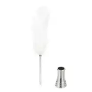 Vintage Feather Ballpoint Pen with Stand Holder, White