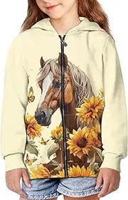 [Fishoutleap] Girls Zip Up Hoodie Size 6-16 Kids Sweatshirts Casual Long Sleeve Full Zip Jacket