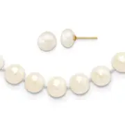 14K Solid Yellow Gold 7mm White Round Freshwater Cultured Pearl Necklace Chai...