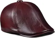 KJIASDFE Winter Hats,Winter Cowhide Peaked Cap Men's Keep Warm with Ear Protectors for The Elderly Adjustable Size 55-60cm Red Brown
