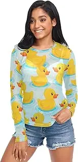 [RPLIFE] Cute Yellow Ducks Blue Mesh Top Women, Sexy Mesh Top S-XXL