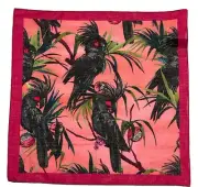 Paul Smith Pocket Square Black Palm Cockatoos Parrot Print Cotton Italy New