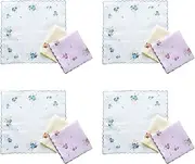 [Qiribati] 12 Piece Handkerchiefs for Women Retro Floral Print Hankies Ladies Breathable Handkerchief, 30x30