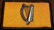 Irish Ireland Harp Flag Patch W VELCRO® Brand Fastener Gold & Black Black Border