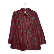 Chicos Jacket Womens Size US 12/14 Red Floral Jacquard Tapestry Damask Topper