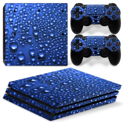 For PS4 PRO Console & 2 Controllers Blue Rain Vinyl Skin Wrap Decal
