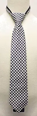 Lord and Taylor Boys Tie Black Blue White Plaid Check Clip On Silk Cotton Zipper
