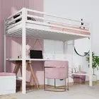 Loft Bed Twin Size Ladder Guardrail Heavy Duty Metal Slats Support No Box White