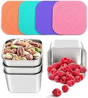 Haldane Stainless Steel Snack Containers for Kids 4Pack Snack Box, Metal Food Storage Containers with Lid Snack Cups for Toddlers, Easy Open Stackable Small Lunch Box for Daycare School Travel (6oz)