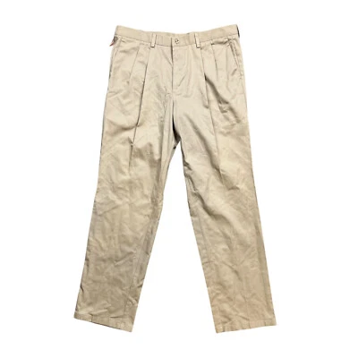 Dockers Pants Mens 38 Beige Cotton Khaki Pleated Mid Rise Classic Fit Trousers