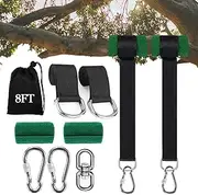 Werfeito Tree Swing Straps Hanging Kit (Set of 2), 3FT/8FT/10FT/20FT/30FT Tree Swing Straps Holds 5000 lbs with Tree Protector, Heavy Duty Carabiner and Swivel Perfect for Swings & Hammocks(8 FT)